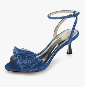 Milooey Blue Glitter Rhinestone Bow Elegant Crystal Ankle Strap High Heel Sandal